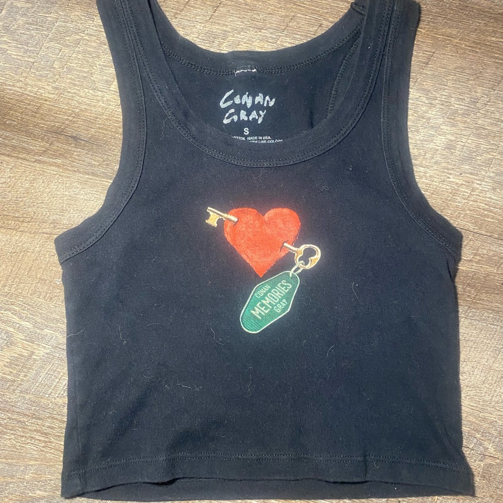 Conan Gray Black Tank Top with Heart and Key Design